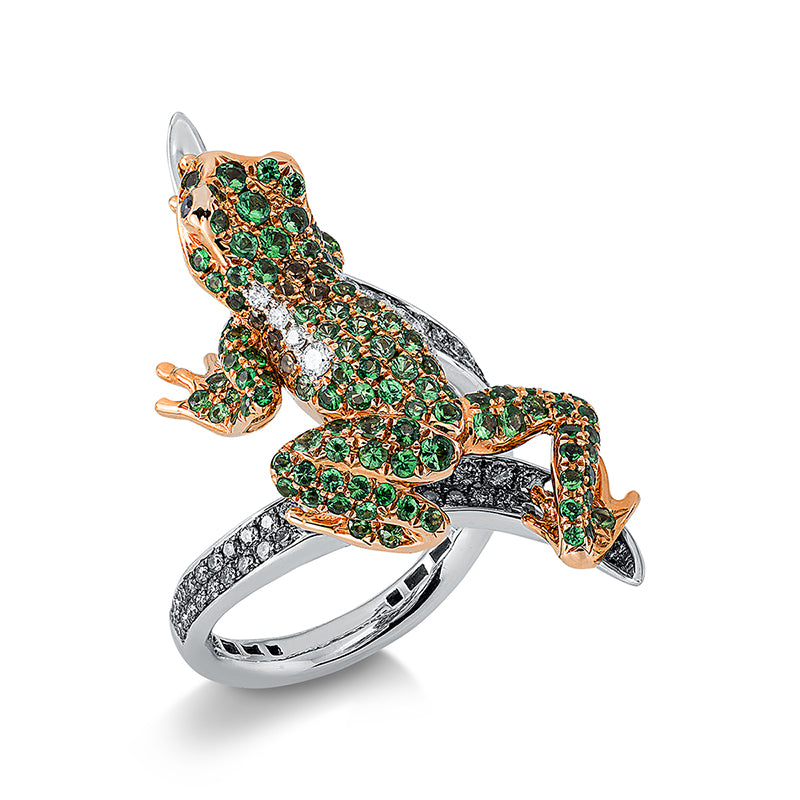 Ring mit Tsavorith  aus 750/-18 Karat Weißgold / Rotgold mit 70 Diamanten 0