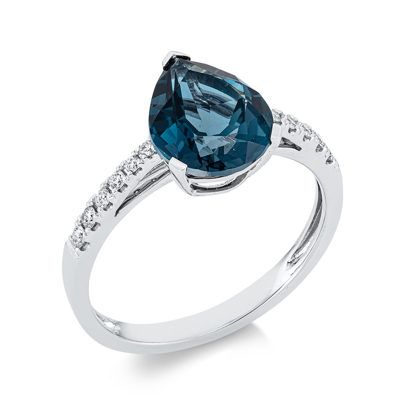 Ring mit Topas  aus 750/-18 Karat Weißgold mit 12 Diamanten 0
