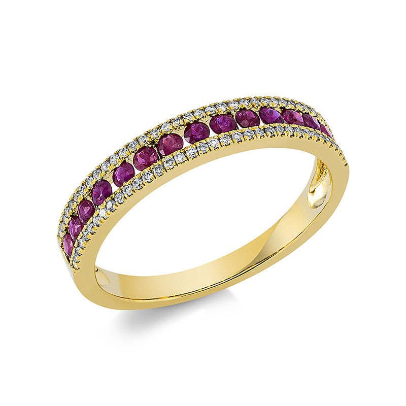 Ring mit Rubin  aus 750/-18 Karat Gelbgold mit 70 Diamanten 0