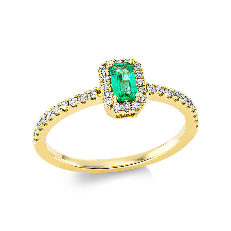 Ring mit Smaragd  aus 750/-18 Karat Gelbgold mit 36 Diamanten 0