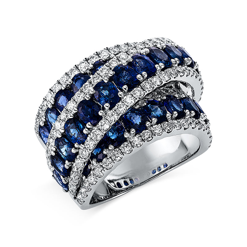 Ring mit Saphir  aus 750/-18 Karat Weißgold mit 123 Diamanten 1