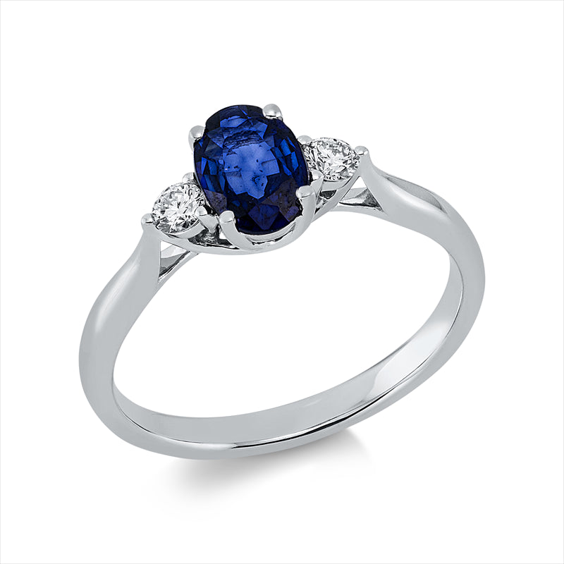 Ring mit Saphir  aus 750/-18 Karat Weißgold mit 2 Diamanten 0