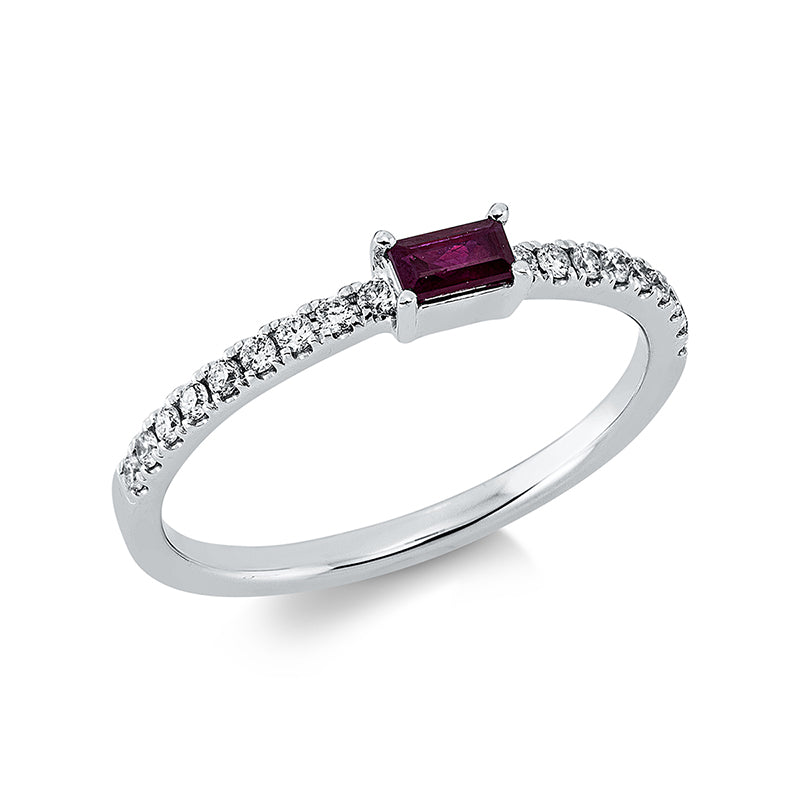 Ring mit Rubin  aus 750/-18 Karat Weißgold mit 18 Diamanten 0