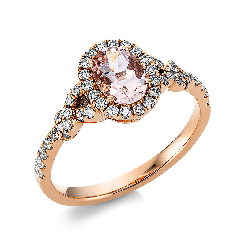 Ring mit Morganit  aus 750/-18 Karat Rotgold mit 48 Diamanten 0
