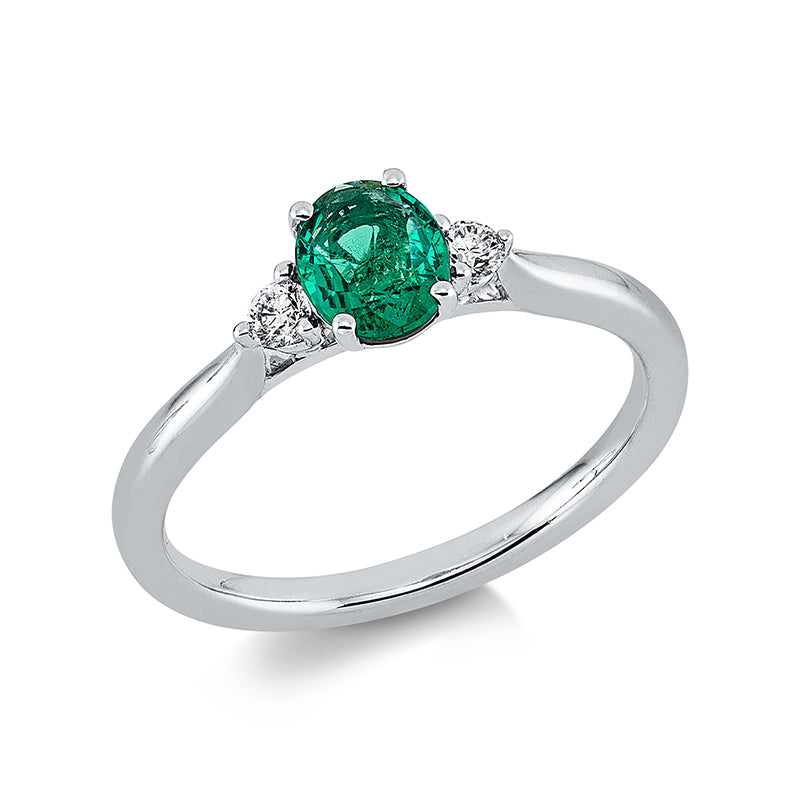 Ring mit Smaragd  aus 750/-18 Karat Weißgold mit 2 Diamanten 0