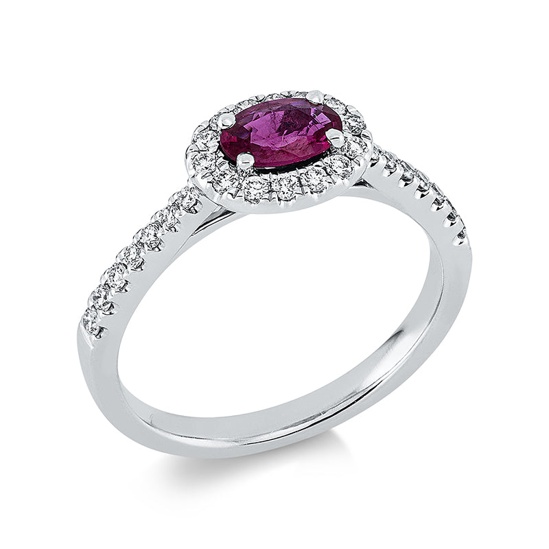 Ring mit Rubin  aus 750/-18 Karat Weißgold mit 28 Diamanten 0