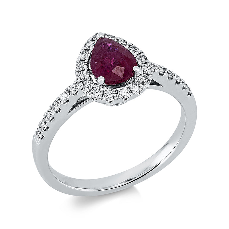 Ring mit Rubin  aus 750/-18 Karat Weißgold mit 28 Diamanten 0