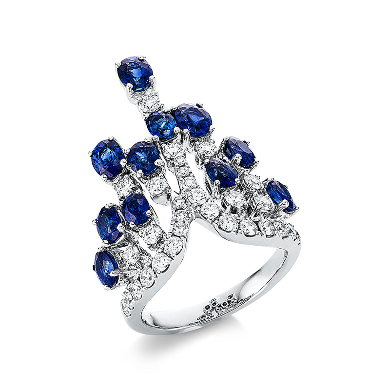Ring mit Saphir  aus 750/-18 Karat Weißgold mit 30 Diamanten 1