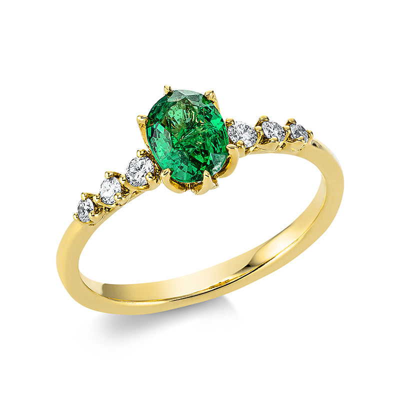 Ring mit Tsavorith  aus 750/-18 Karat Gelbgold mit 6 Diamanten 0