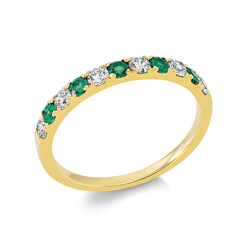 Ring mit Smaragd  aus 750/-18 Karat Gelbgold mit 6 Diamanten 0