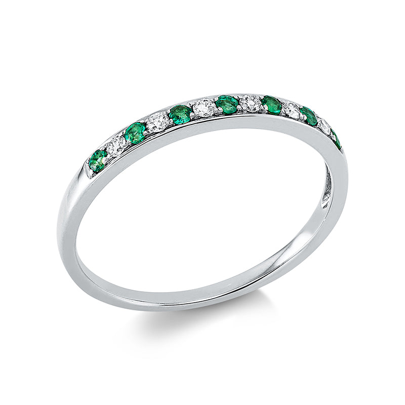 Ring mit Smaragd  aus 750/-18 Karat Weißgold mit 6 Diamanten 0