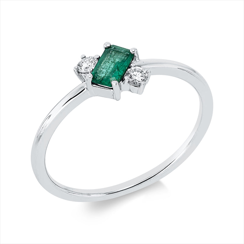 Ring mit Smaragd  aus 750/-18 Karat Weißgold mit 2 Diamanten 0