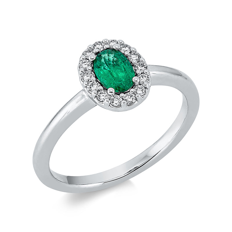 Ring mit Smaragd  aus 750/-18 Karat Weißgold mit 14 Diamanten 0