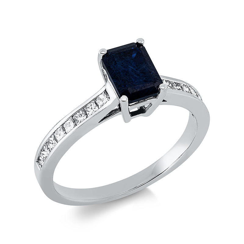 Ring mit Saphir  aus 750/-18 Karat Weißgold mit 16 Diamanten 0