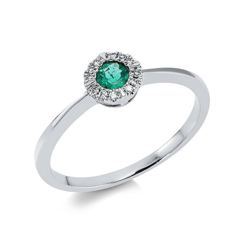 Ring mit Smaragd  aus 750/-18 Karat Weißgold mit 12 Diamanten 0
