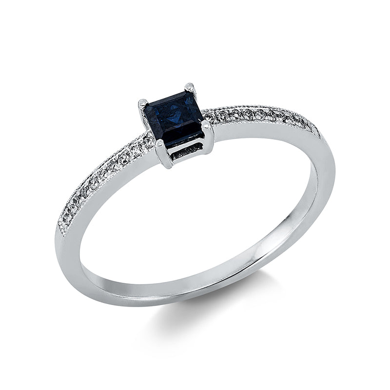 Ring mit Saphir  aus 750/-18 Karat Weißgold mit 20 Diamanten 0