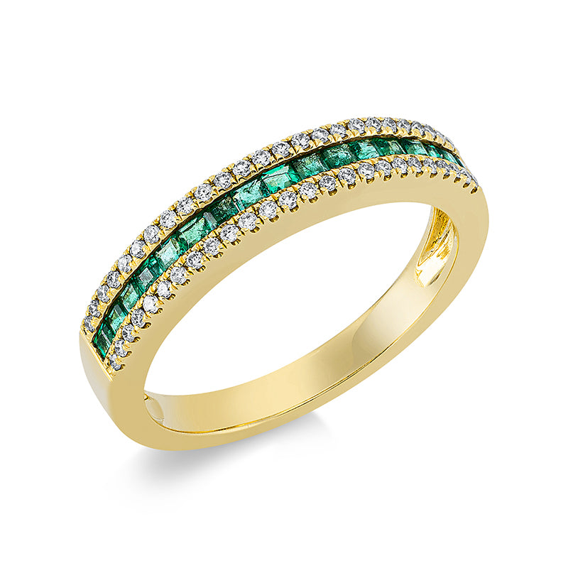 Ring mit Smaragd  aus 750/-18 Karat Gelbgold mit 50 Diamanten 0