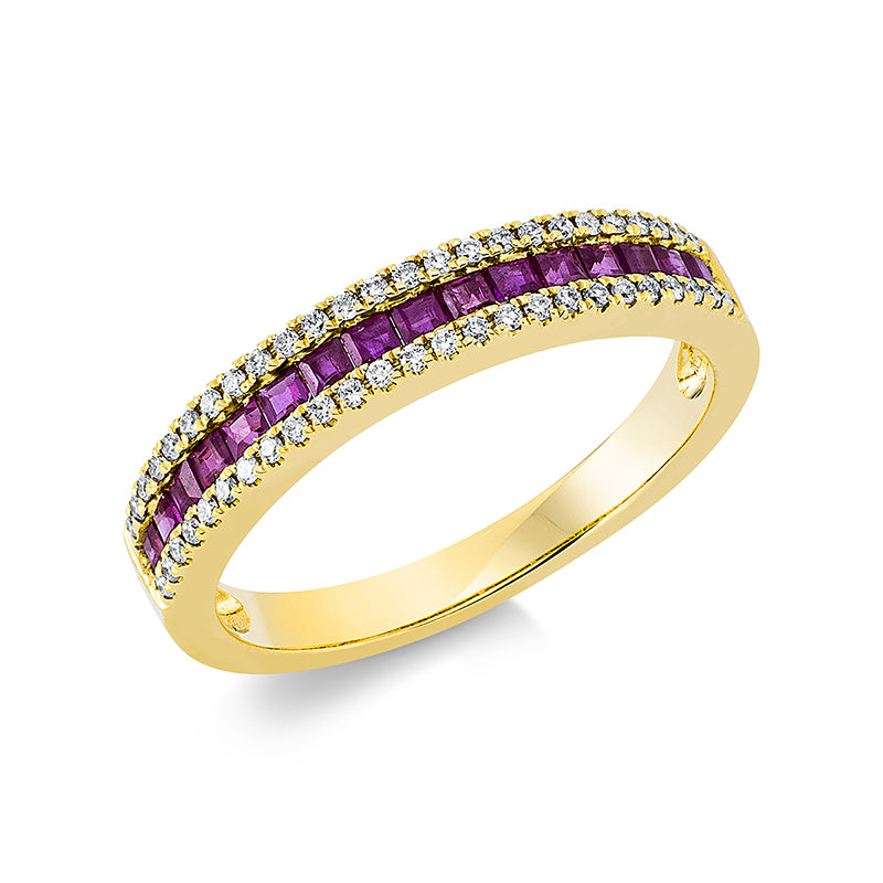 Ring mit Rubin  aus 750/-18 Karat Gelbgold mit 50 Diamanten 0
