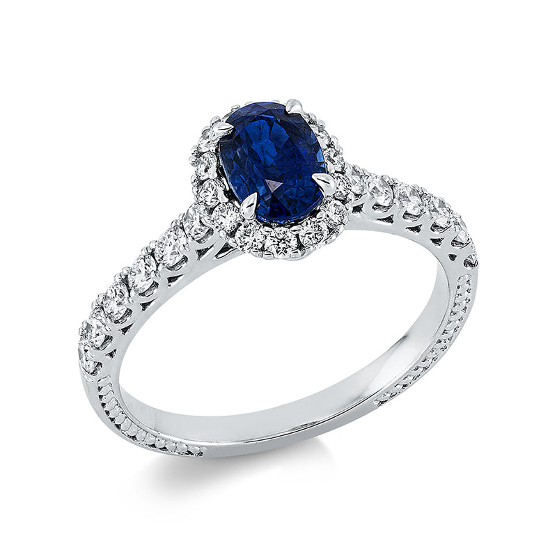 Ring mit Saphir  aus 750/-18 Karat Weißgold mit 26 Diamanten 0