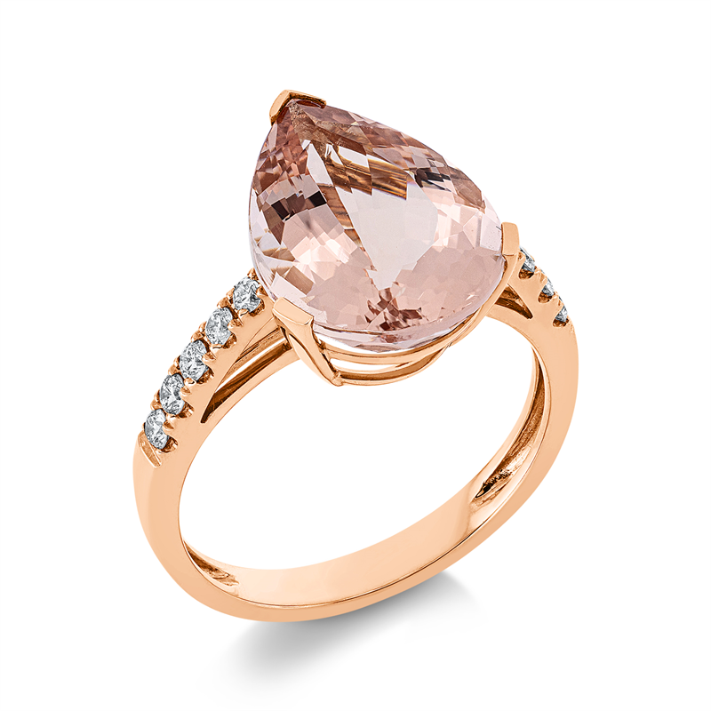 Ring mit Morganit  aus 750/-18 Karat Rotgold mit 10 Diamanten 0