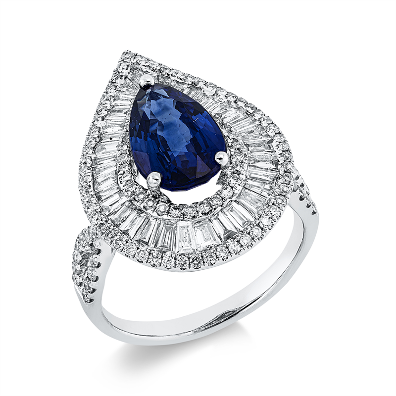 Ring mit Saphir  aus 750/-18 Karat Weißgold mit 155 Diamanten 1