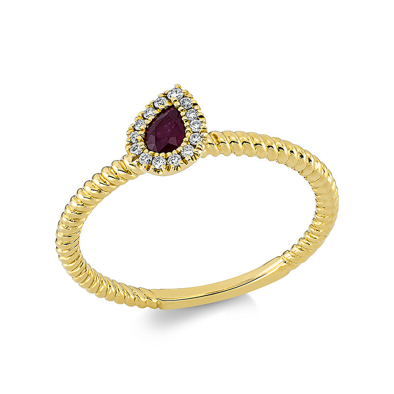 Ring mit Rubin  aus 750/-18 Karat Gelbgold mit 14 Diamanten 0