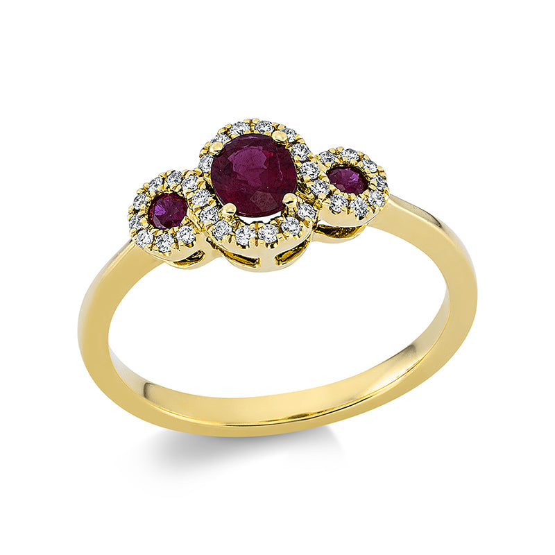 Ring mit Rubin  aus 750/-18 Karat Gelbgold mit 30 Diamanten 0