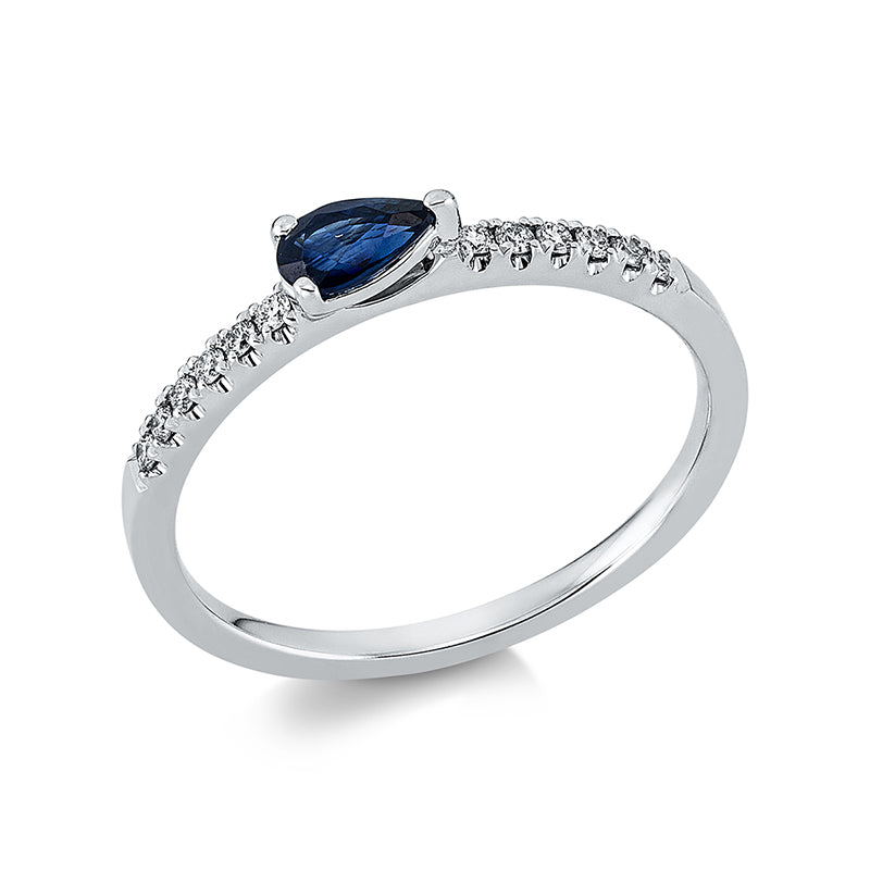 Ring mit Saphir  aus 750/-18 Karat Weißgold mit 12 Diamanten 0