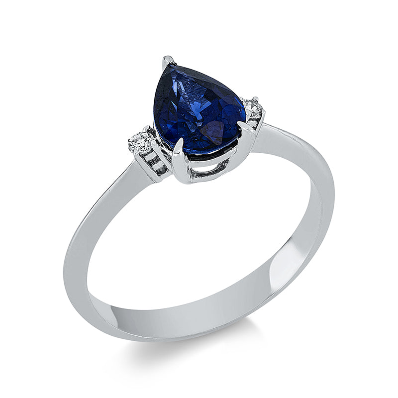 Ring mit Saphir  aus 585/-14 Karat Weißgold mit 2 Diamanten 0