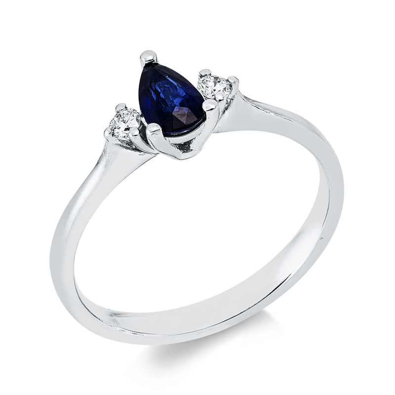 Ring mit Saphir  aus 750/-18 Karat Weißgold mit 2 Diamanten 0