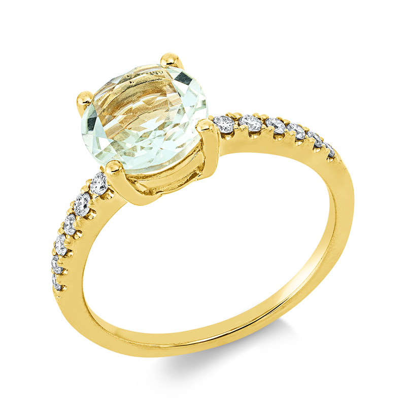 Ring mit Amethyst  aus 750/-18 Karat Gelbgold mit 12 Diamanten 0