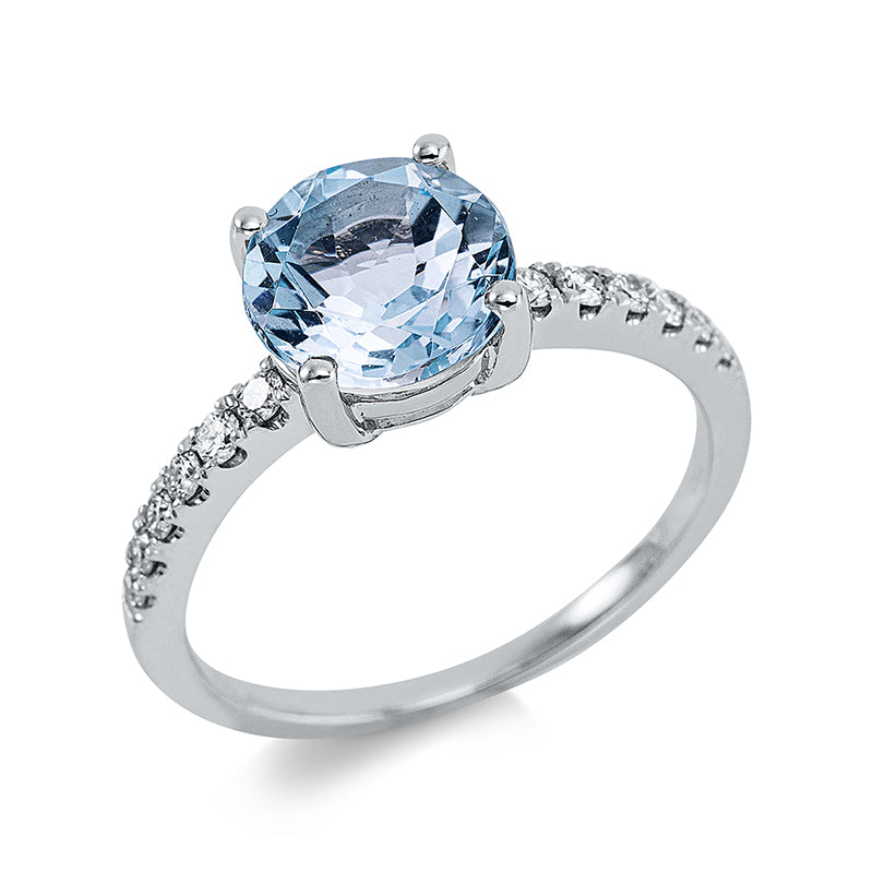 Ring mit Topas  aus 750/-18 Karat Weißgold mit 12 Diamanten 0