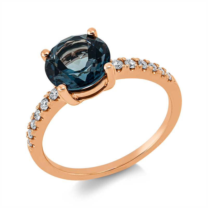 Ring mit Topas  aus 750/-18 Karat Rotgold mit 12 Diamanten 0