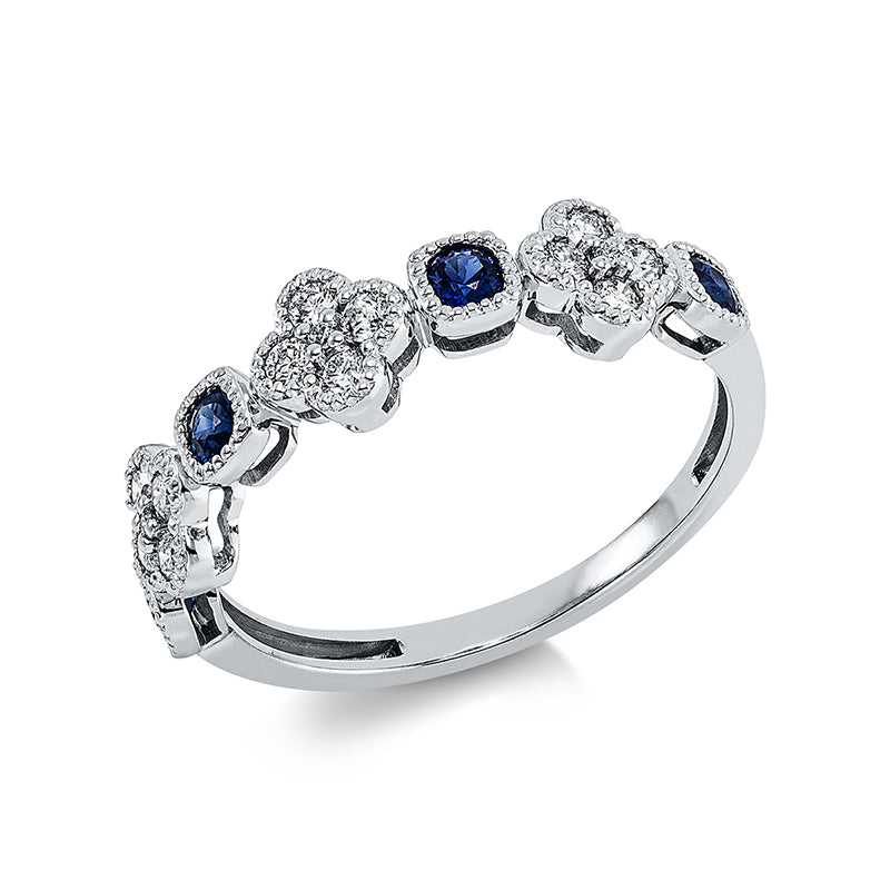 Ring mit Saphir  aus 750/-18 Karat Weißgold mit 15 Diamanten 0