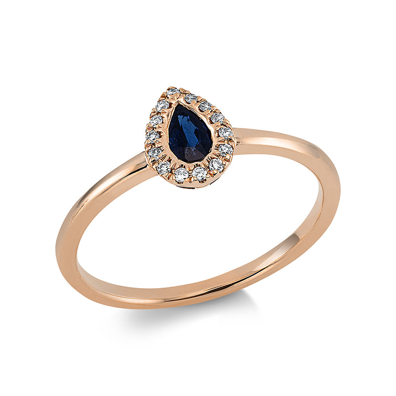 Ring mit Saphir  aus 750/-18 Karat Rotgold mit 14 Diamanten 0