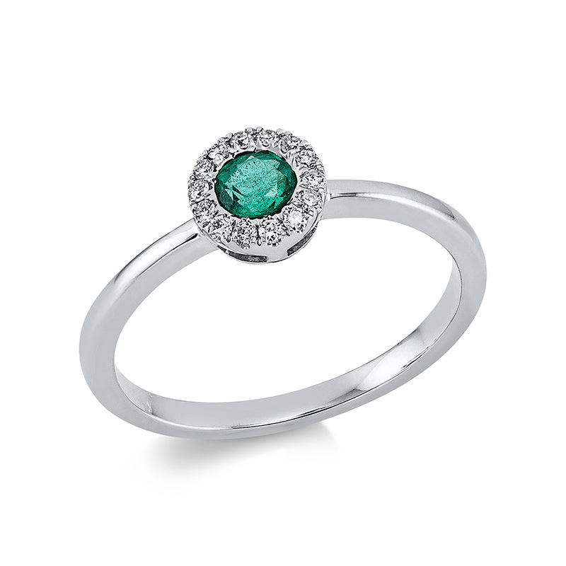 Ring mit Smaragd  aus 750/-18 Karat Weißgold mit 14 Diamanten 0
