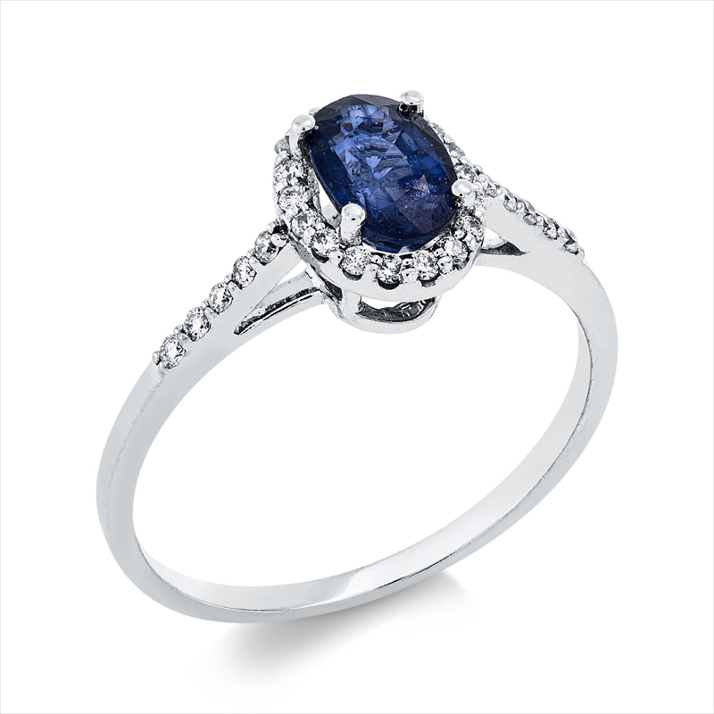 Ring mit Saphir  aus 585/-14 Karat Weißgold mit 28 Diamanten 0