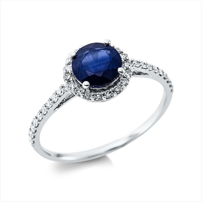 Ring mit Saphir  aus 750/-18 Karat Weißgold mit 36 Diamanten 0