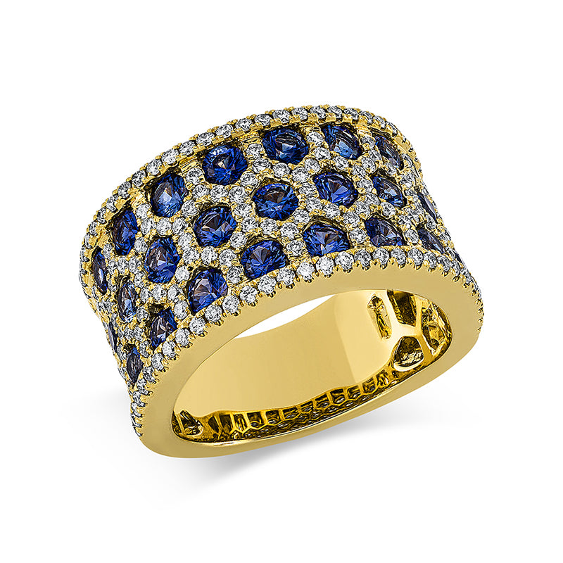 Ring mit Saphir  aus 750/-18 Karat Gelbgold mit 164 Diamanten 0
