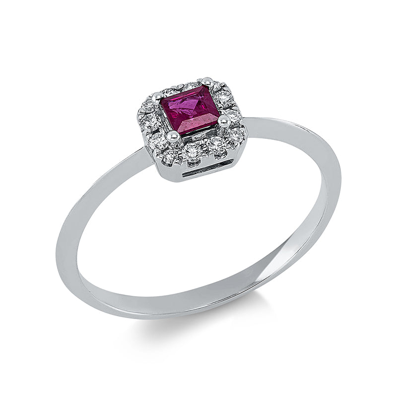 Ring mit Rubin  aus 750/-18 Karat Weißgold mit 12 Diamanten 0