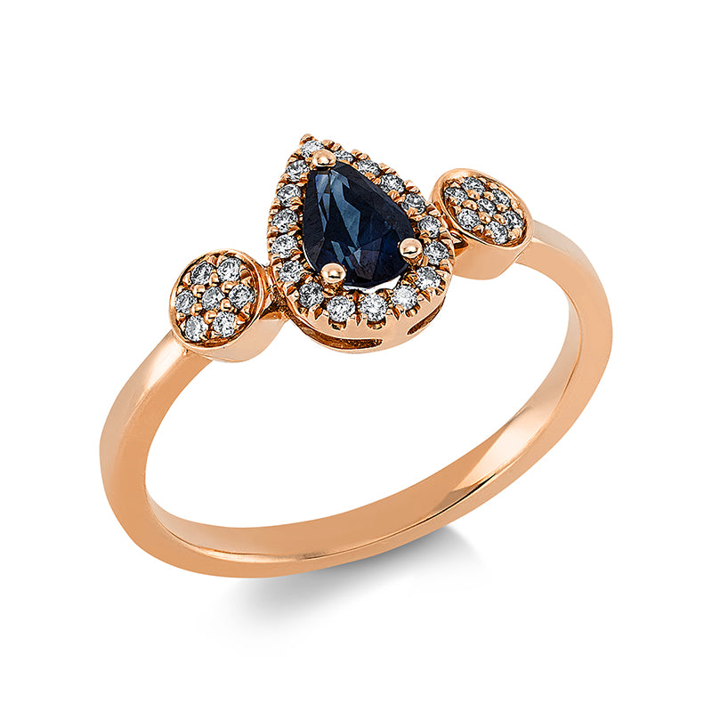 Ring mit Saphir  aus 750/-18 Karat Rotgold mit 31 Diamanten 0