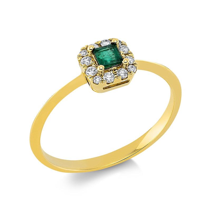 Ring mit Smaragd  aus 750/-18 Karat Gelbgold mit 12 Diamanten 0