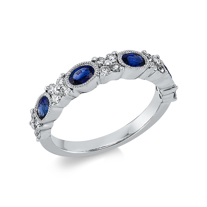 Ring mit Saphir  aus 750/-18 Karat Weißgold mit 20 Diamanten 0