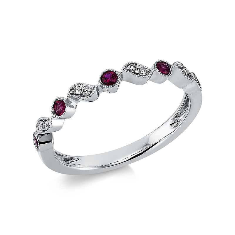 Ring mit Rubin  aus 750/-18 Karat Weißgold mit 8 Diamanten 0