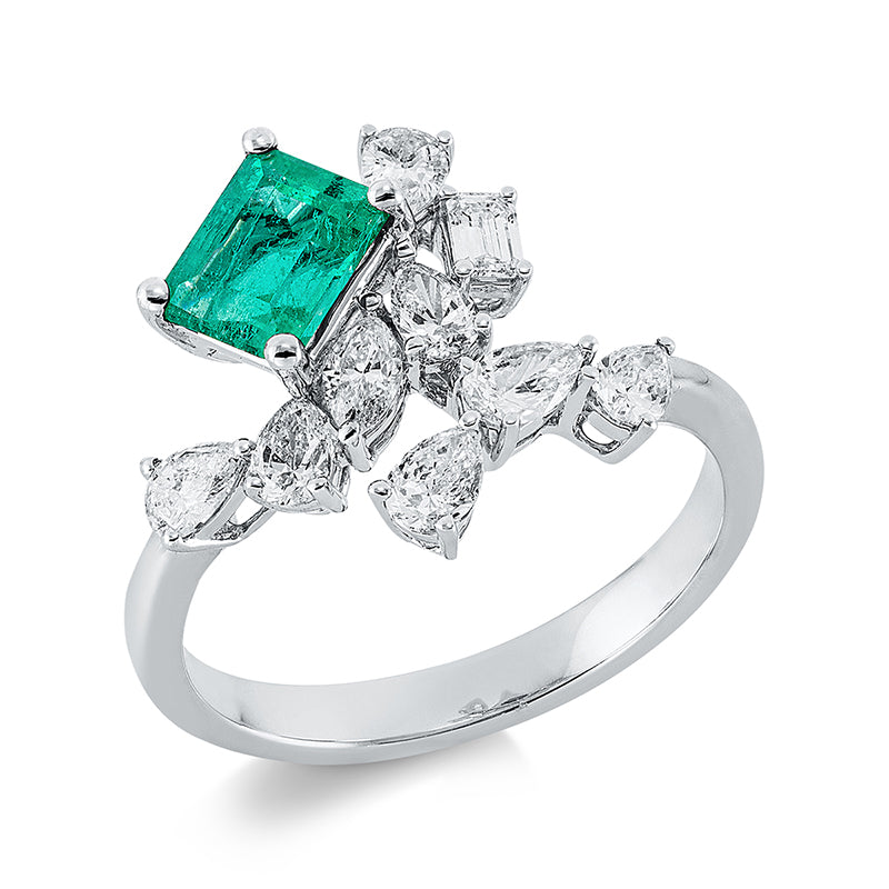Ring mit Smaragd  aus 750/-18 Karat Weißgold mit 9 Diamanten 0