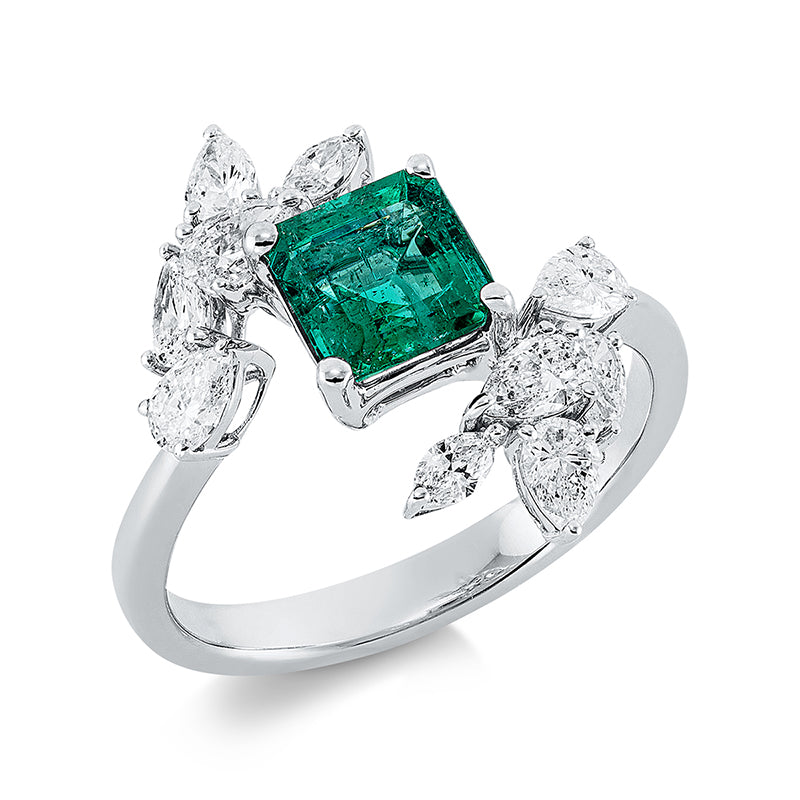Ring mit Smaragd  aus 750/-18 Karat Weißgold mit 10 Diamanten 0