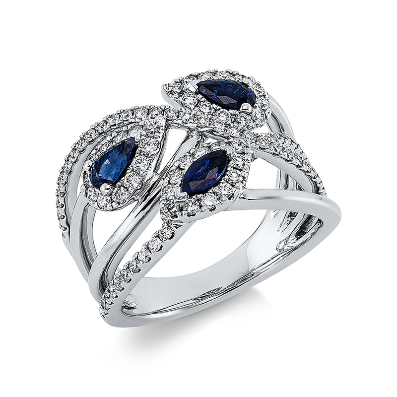 Ring mit Saphir  aus 750/-18 Karat Weißgold mit 83 Diamanten 0