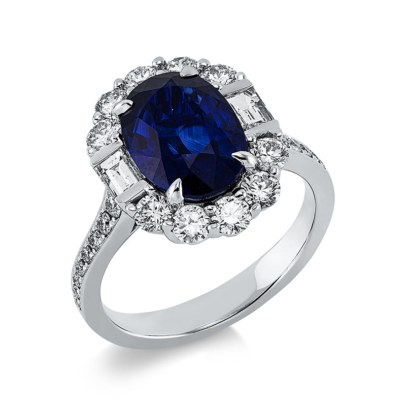 Ring mit Saphir  aus 900/-Platin Platin mit 28 Diamanten 1