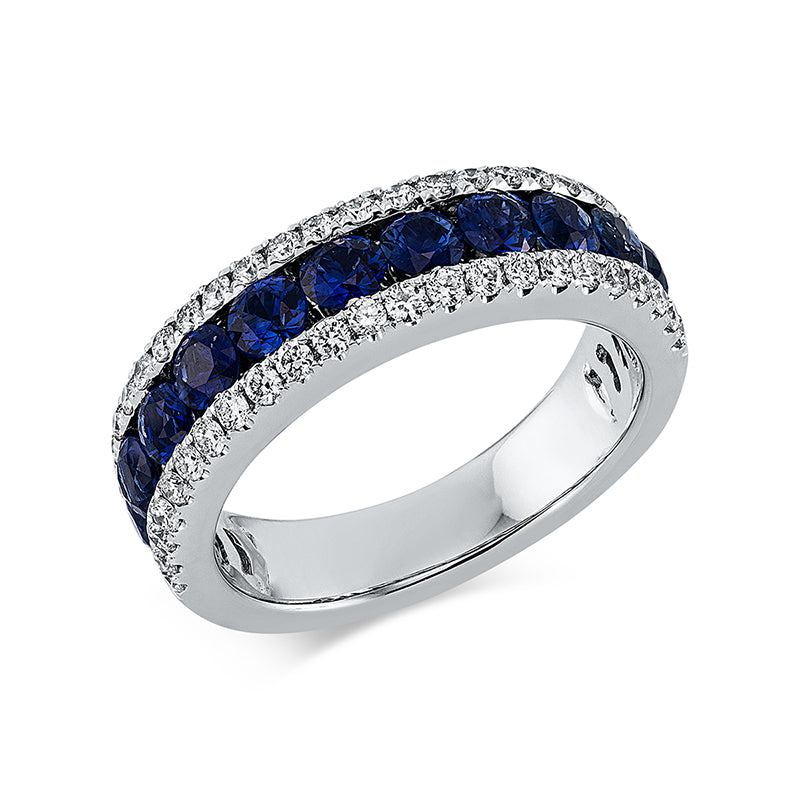 Ring mit Saphir  aus 750/-18 Karat Weißgold mit 46 Diamanten 0