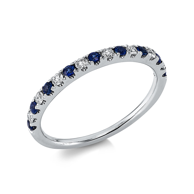 Ring mit Saphir  aus 750/-18 Karat Weißgold mit 8 Diamanten 0